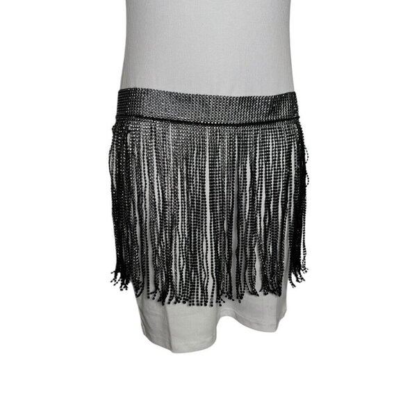 Rhinestone Metal fringe womens belt black crystal festival boho NWT 12th Tribe - Picture 2 of 8